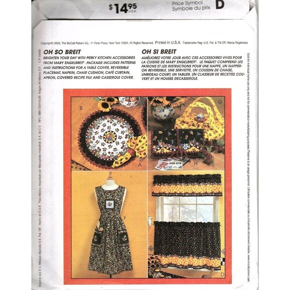 Mary Engelbreit McCalls 3982 Kitchen Accessories Vintage Uncut Sewing Pattern - Picture 2 of 2